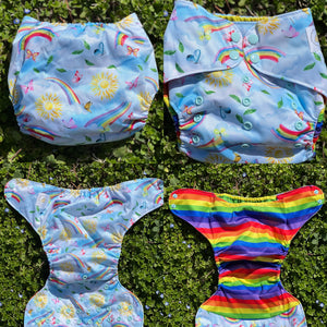 Little Bunny Tails - The BIGGER Bunny - Larger One Size Pocket Diaper - The Busy Bunny ~ Rainbow Springtime