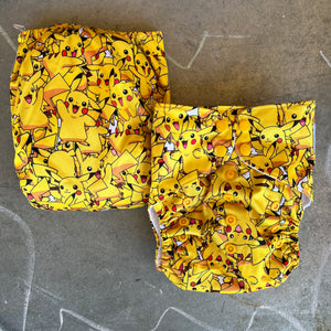 Little Bunny Tails - The BIGGER Bunny - Larger One Size Pocket Diaper - Pikachu Party