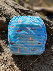Little Bunny Tails - The BIGGER Bunny - Larger One Size Pocket Diaper - Boats Boats Boats