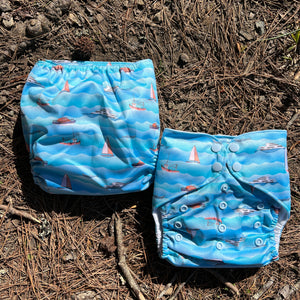 Little Bunny Tails - The BIGGER Bunny - Larger One Size Pocket Diaper - Boats Boats Boats